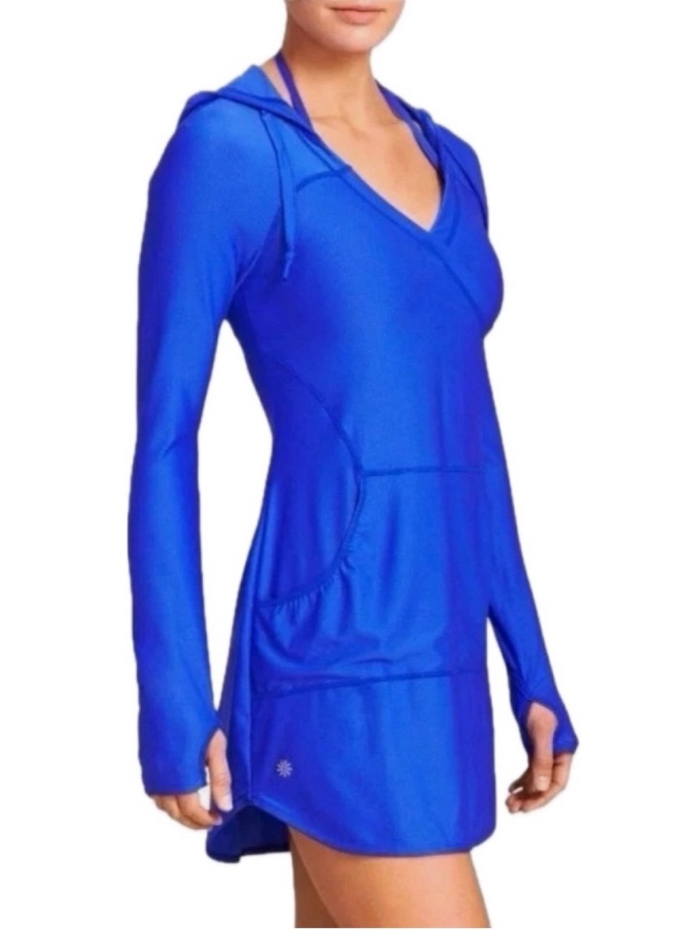 Athleta Wick-It Wader Hooded Swim Cover Up Blue M UPF 50+